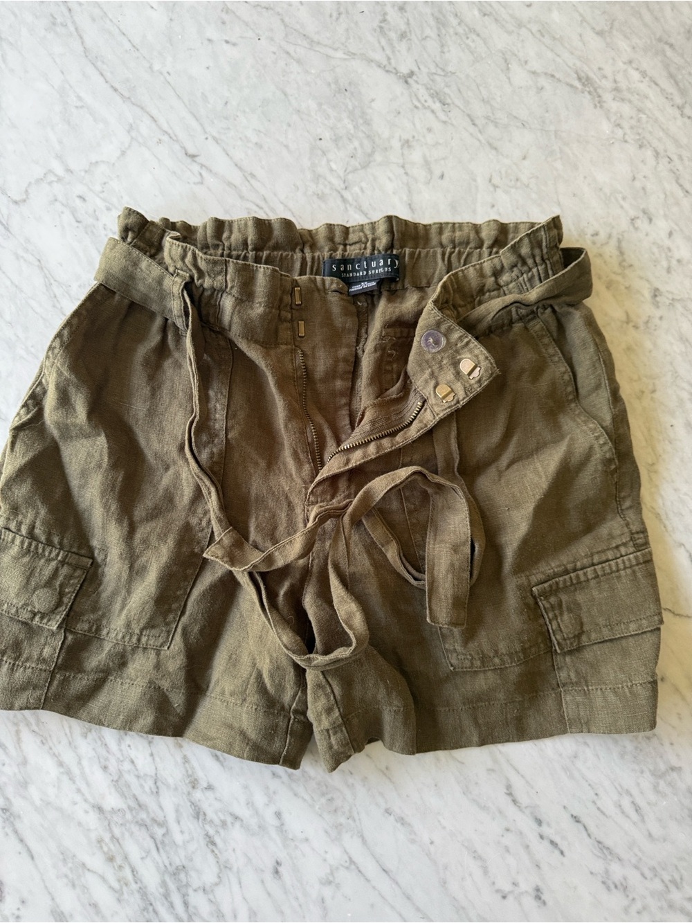 Sanctuary Olive Utility Cargo Drawstring Shorts